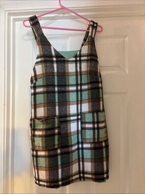 Plaid Pinafore Dress in Green and Brown